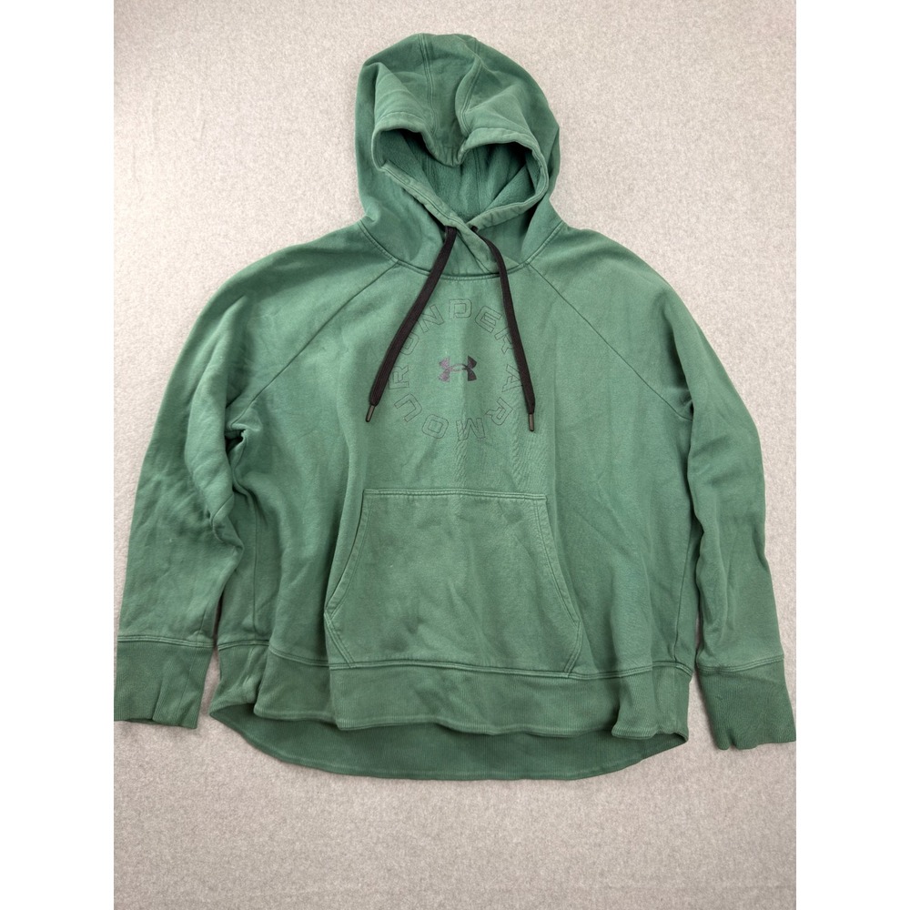 Under Armour Womens XXL Rival Fleece Hoodie Green Logo Pullover Sweatshirt 0964